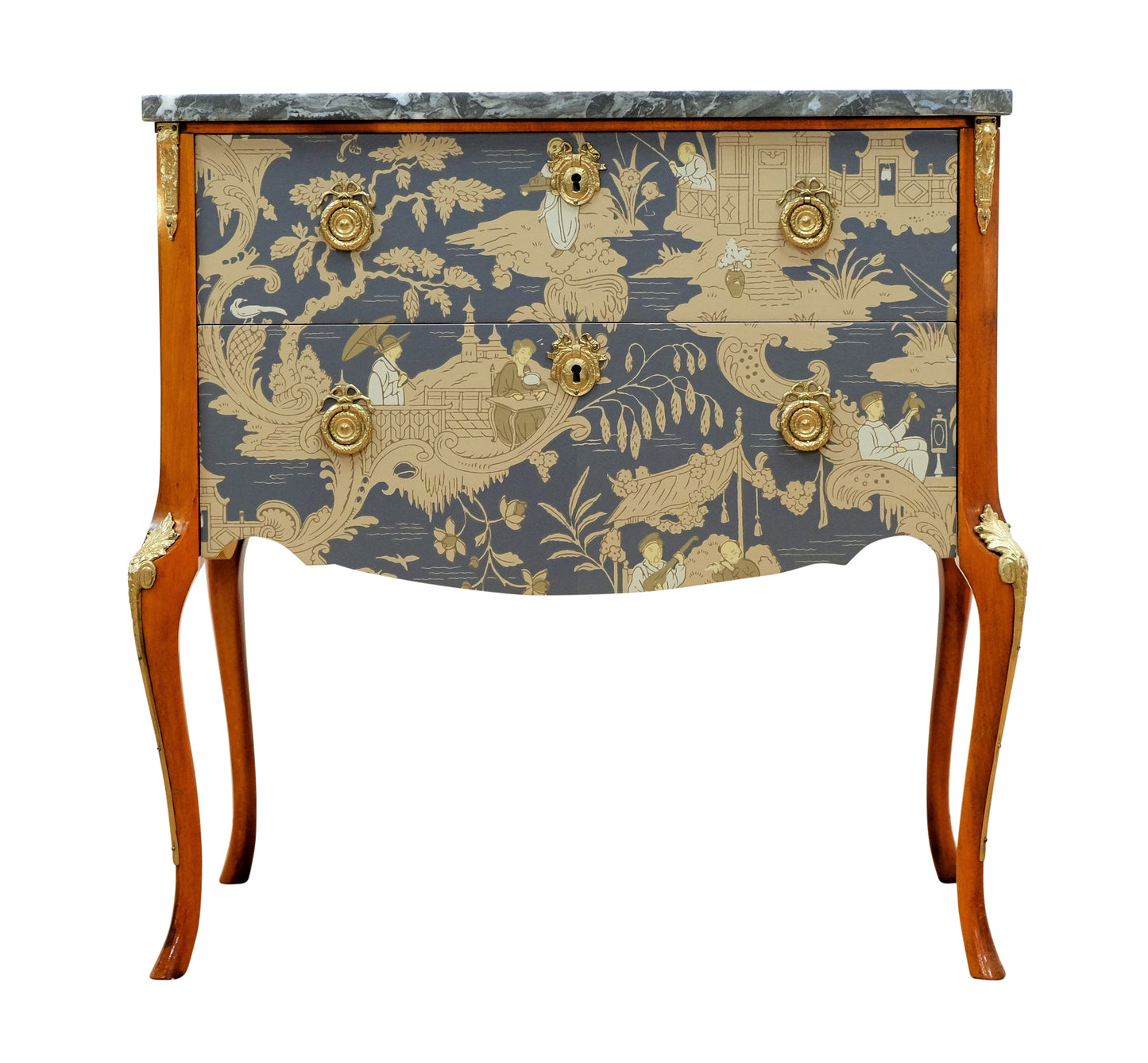 Gustavian Style Commode with natural marble top and Chinoiserie Design