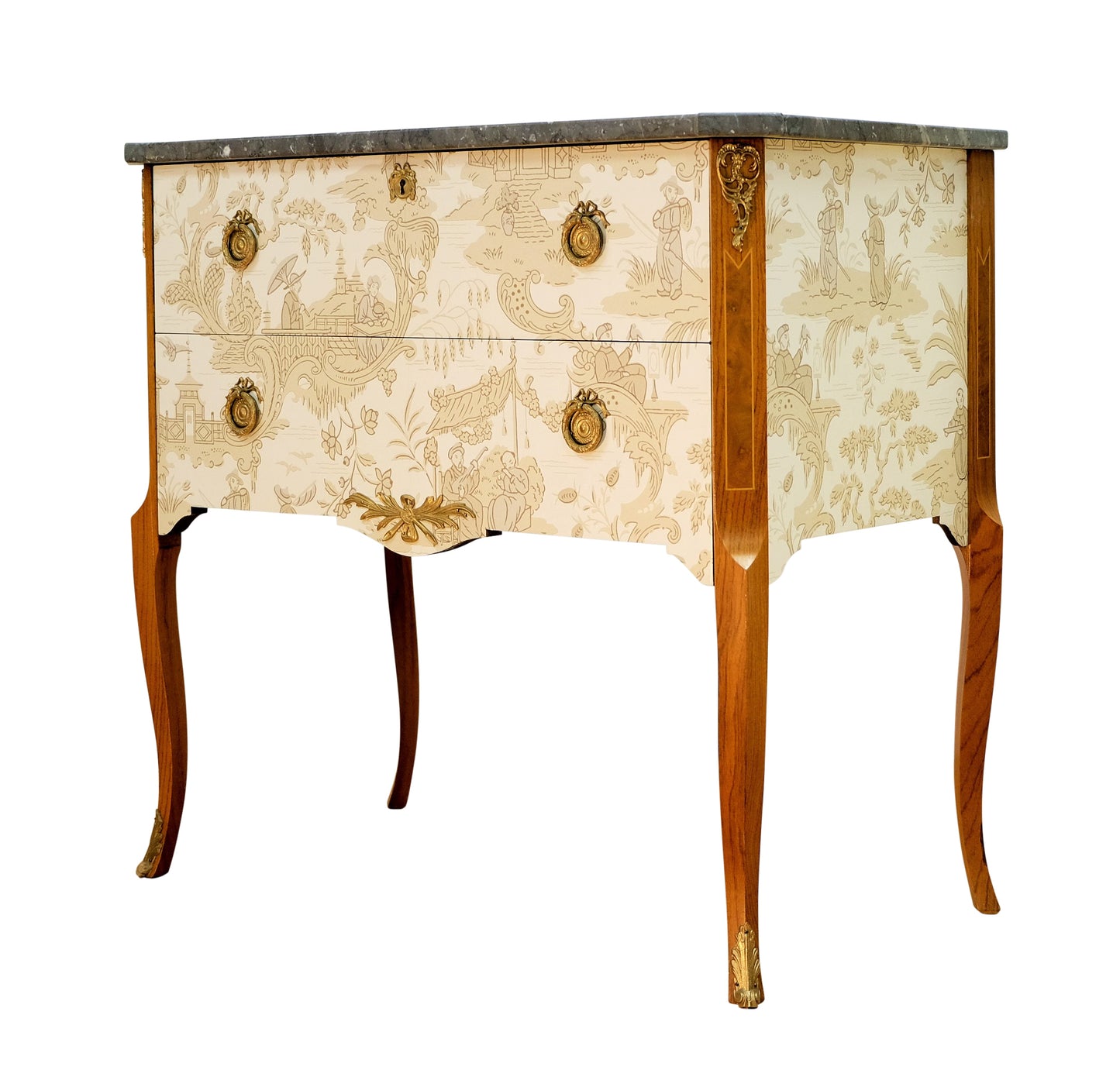 Gustavian Style Commode with natural marble top and Chinoiserie Design
