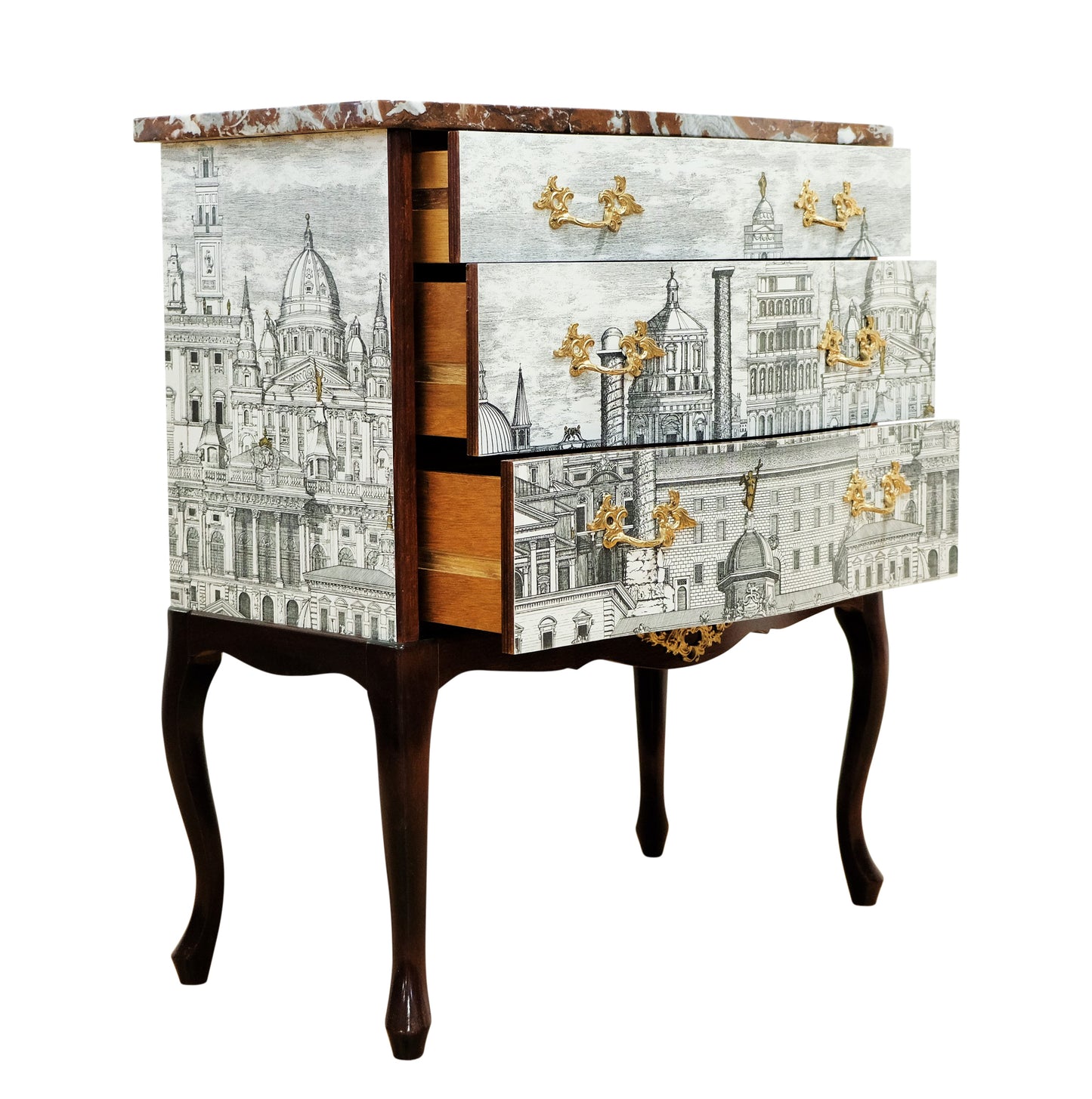 Fornasetti Design Two Drawer Chest with Marble Top