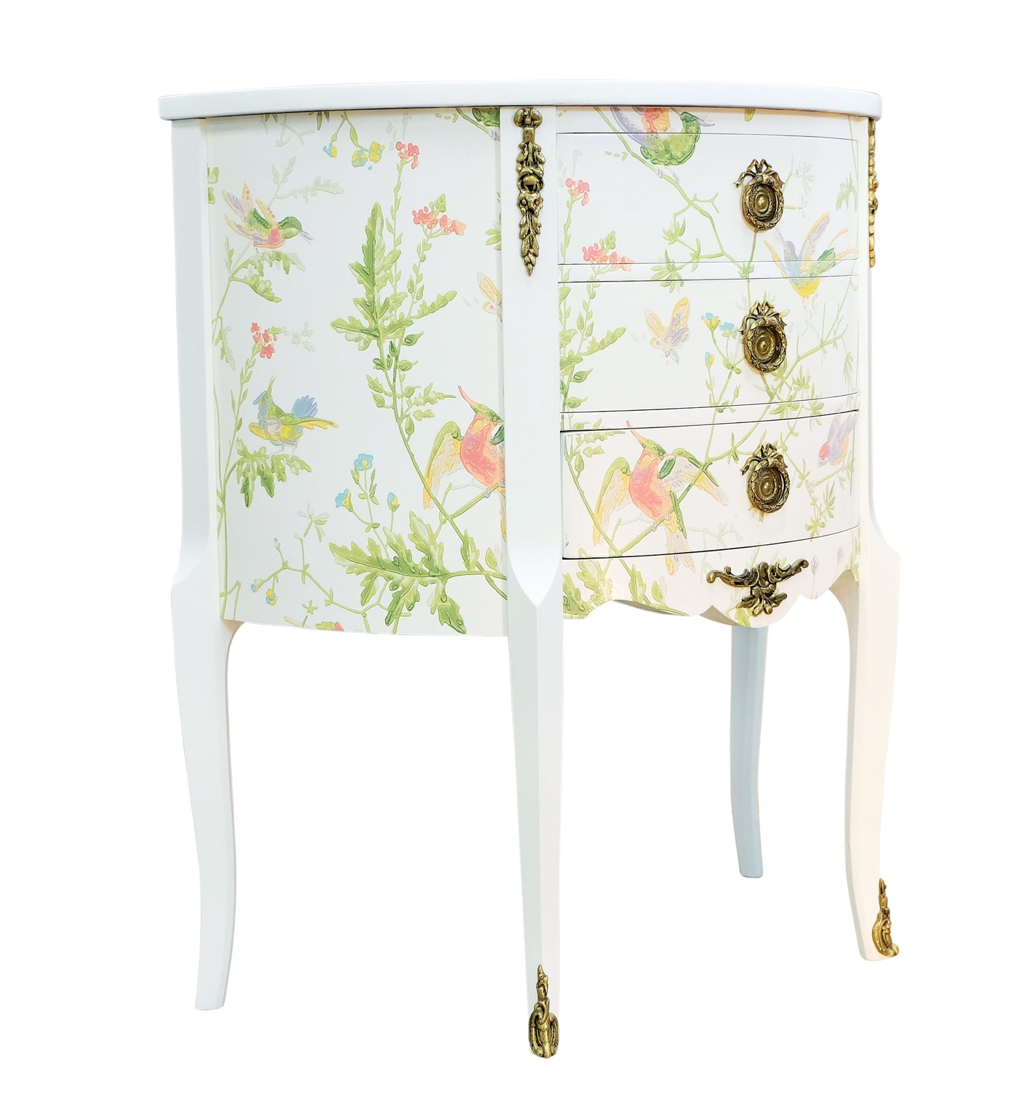 Louis XV Style Chest with Floral Design and Marble Tops