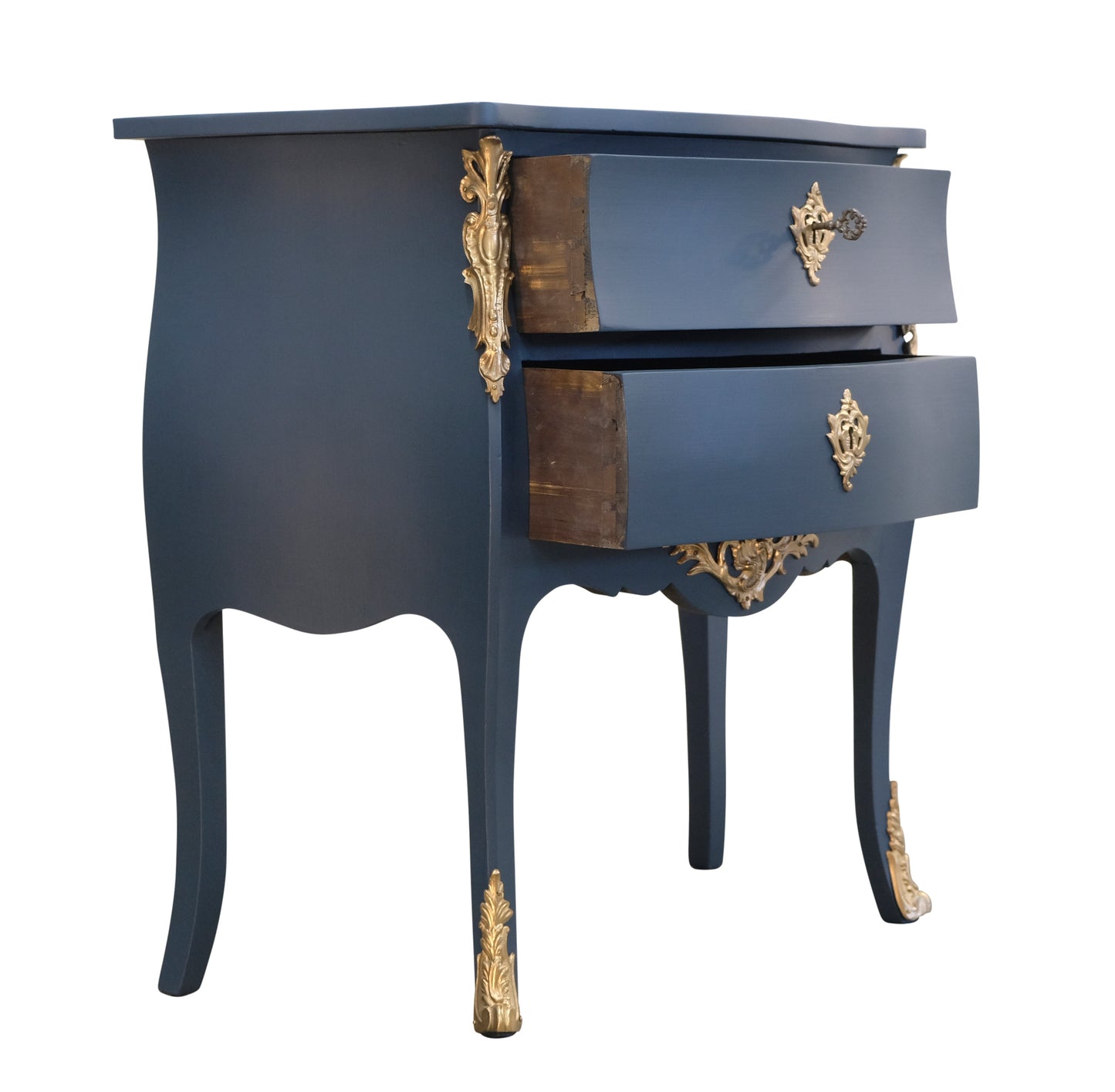 Classic  Louis XV Style Midnight blue Chests with marble top