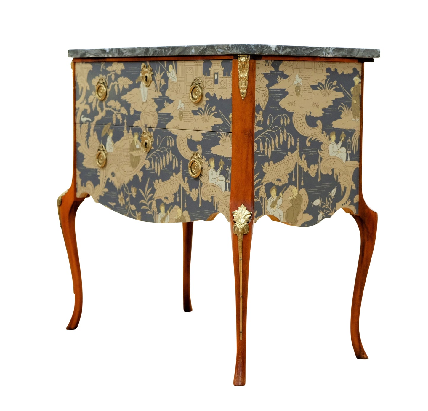 Gustavian Style Commode with natural marble top and Chinoiserie Design