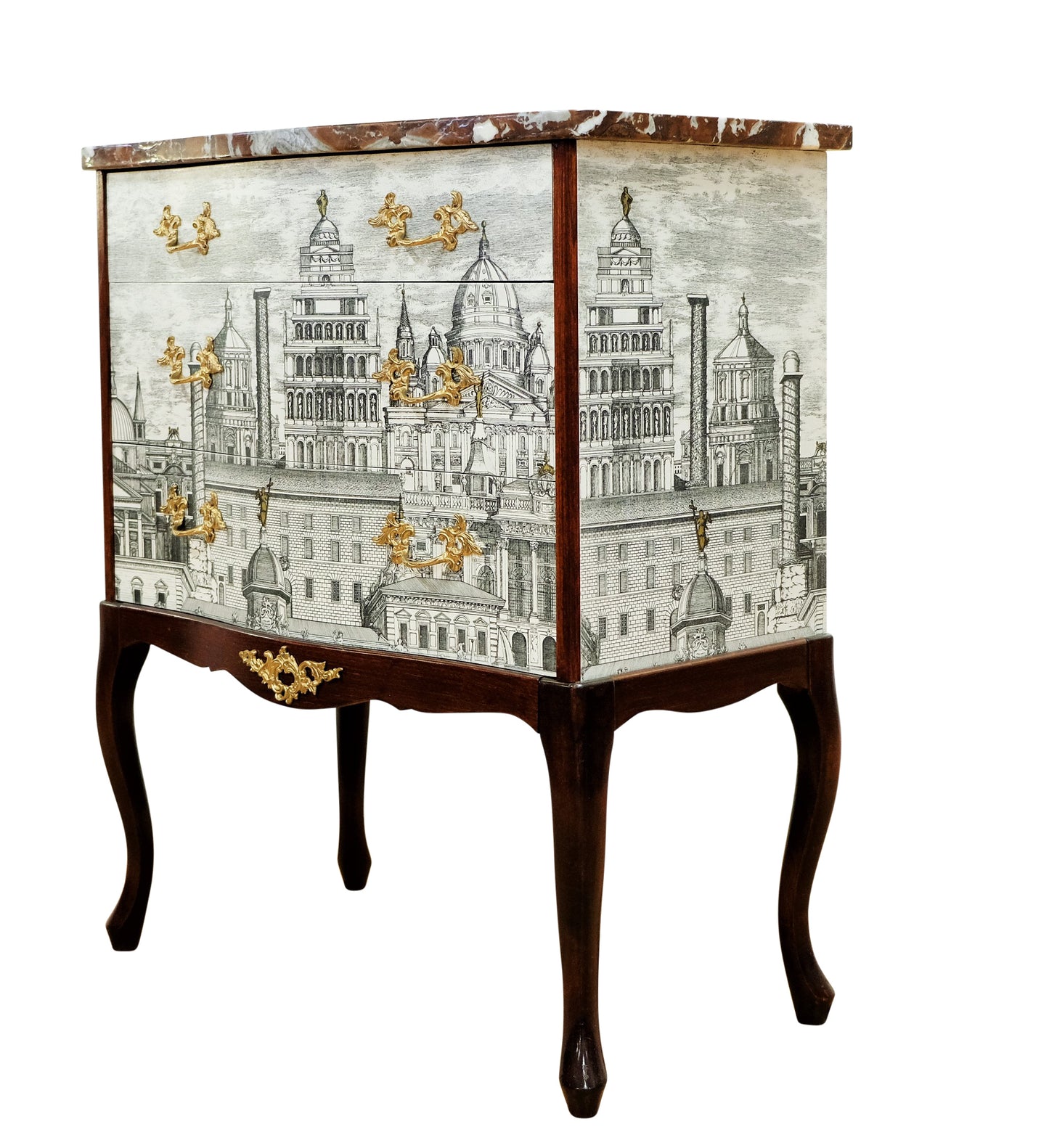 Fornasetti Design Two Drawer Chest with Marble Top