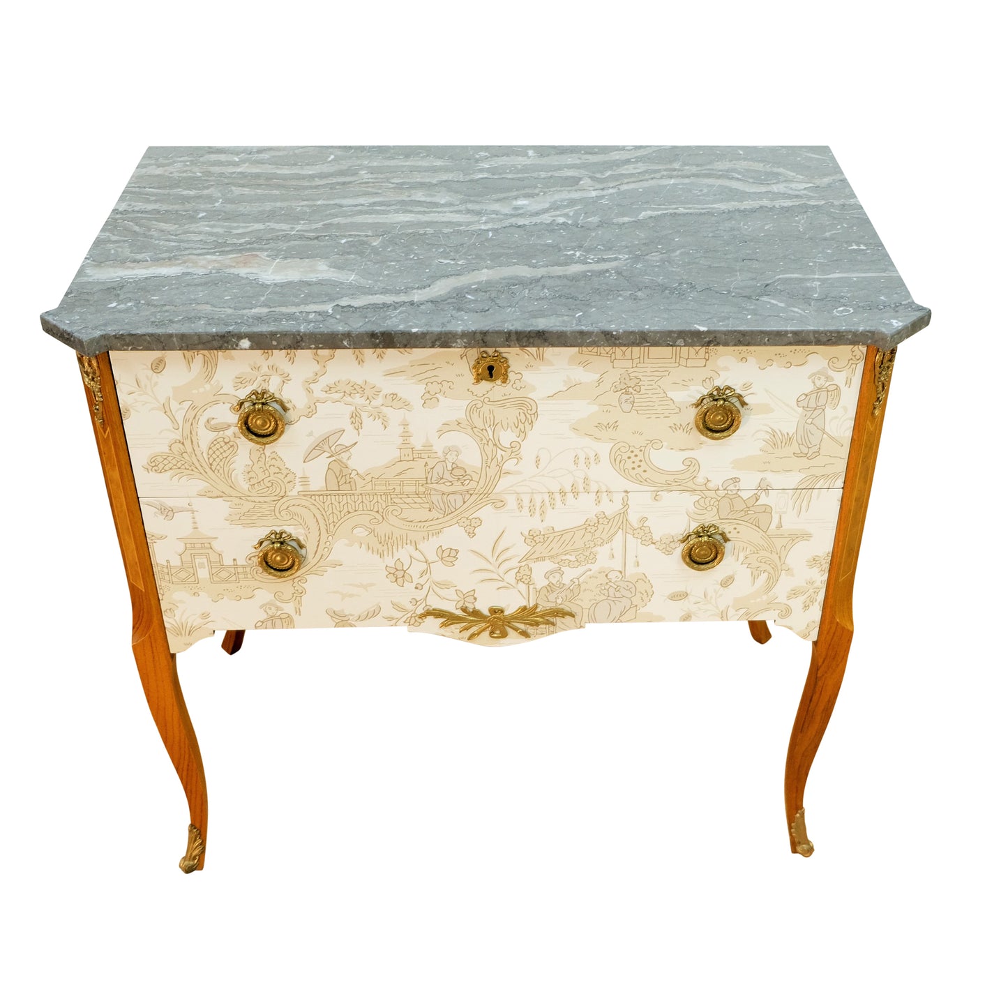 Gustavian Style Commode with natural marble top and Chinoiserie Design