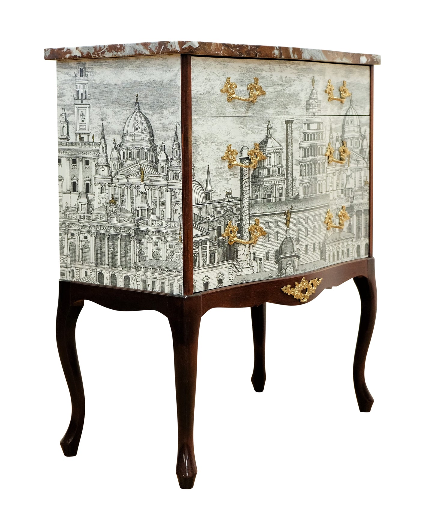 Fornasetti Design Two Drawer Chest with Marble Top