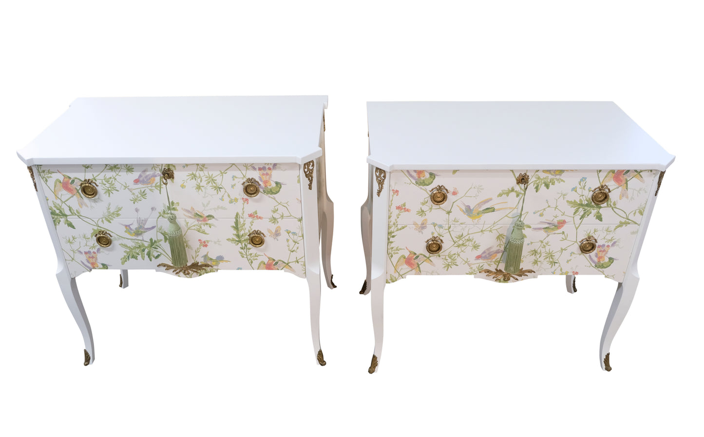Pair of Louis XV Style Chest with Floral Design and Marble Top