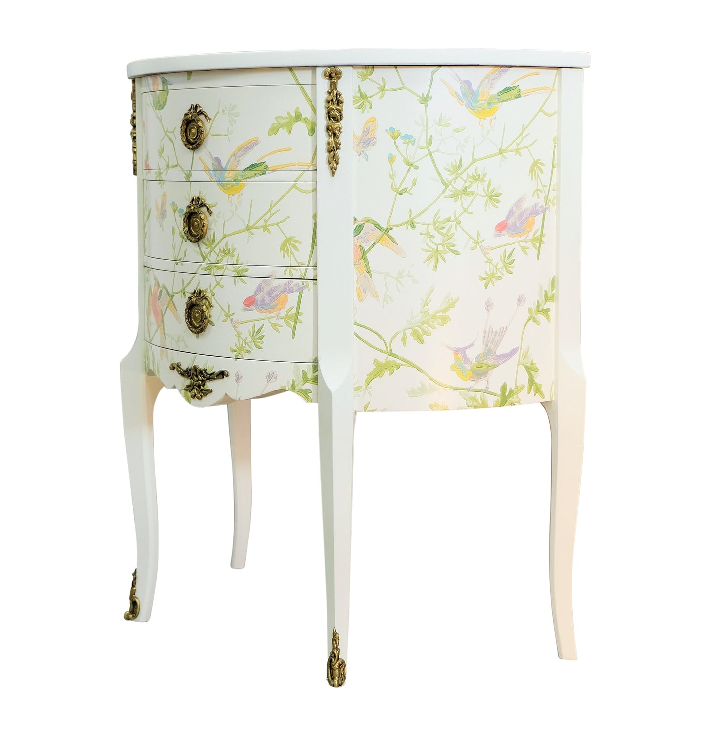 Louis XV Style Chest with Floral Design and Marble Tops