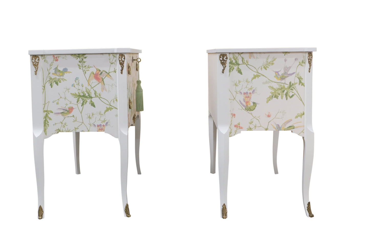 Pair of Louis XV Style Chest with Floral Design and Marble Top