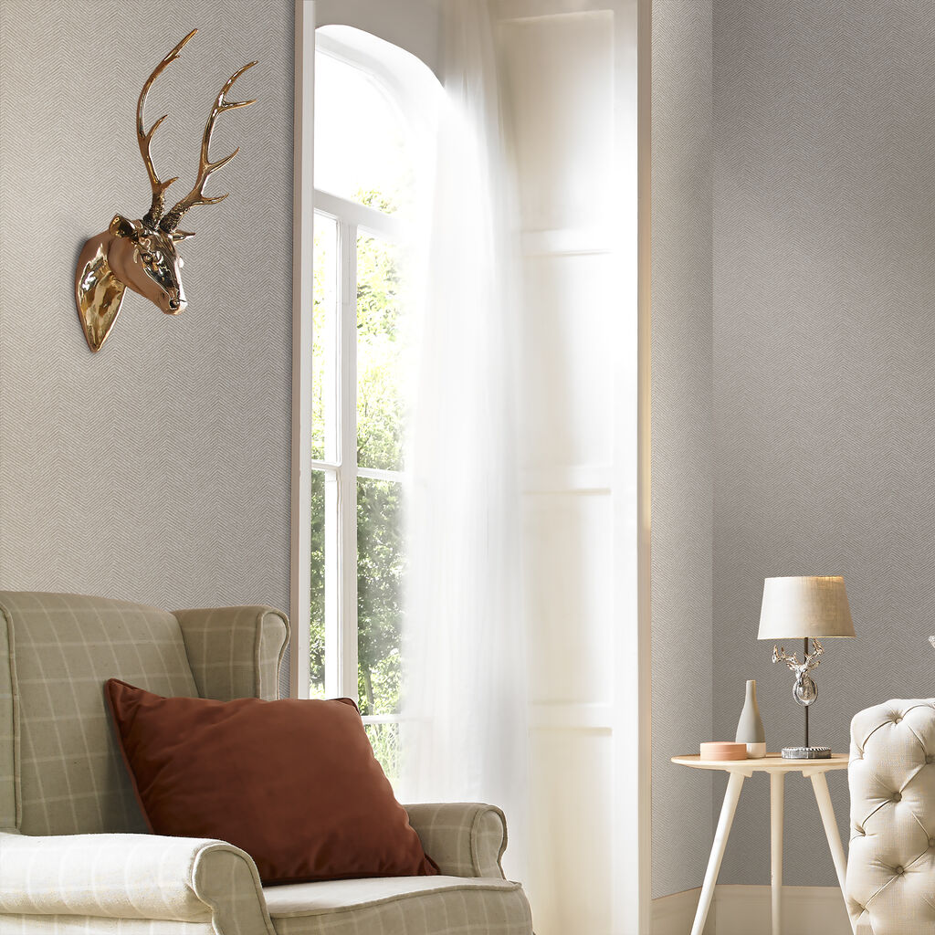 104748 - Chevron Texture Wallpaper - Natural - Graham & Brown