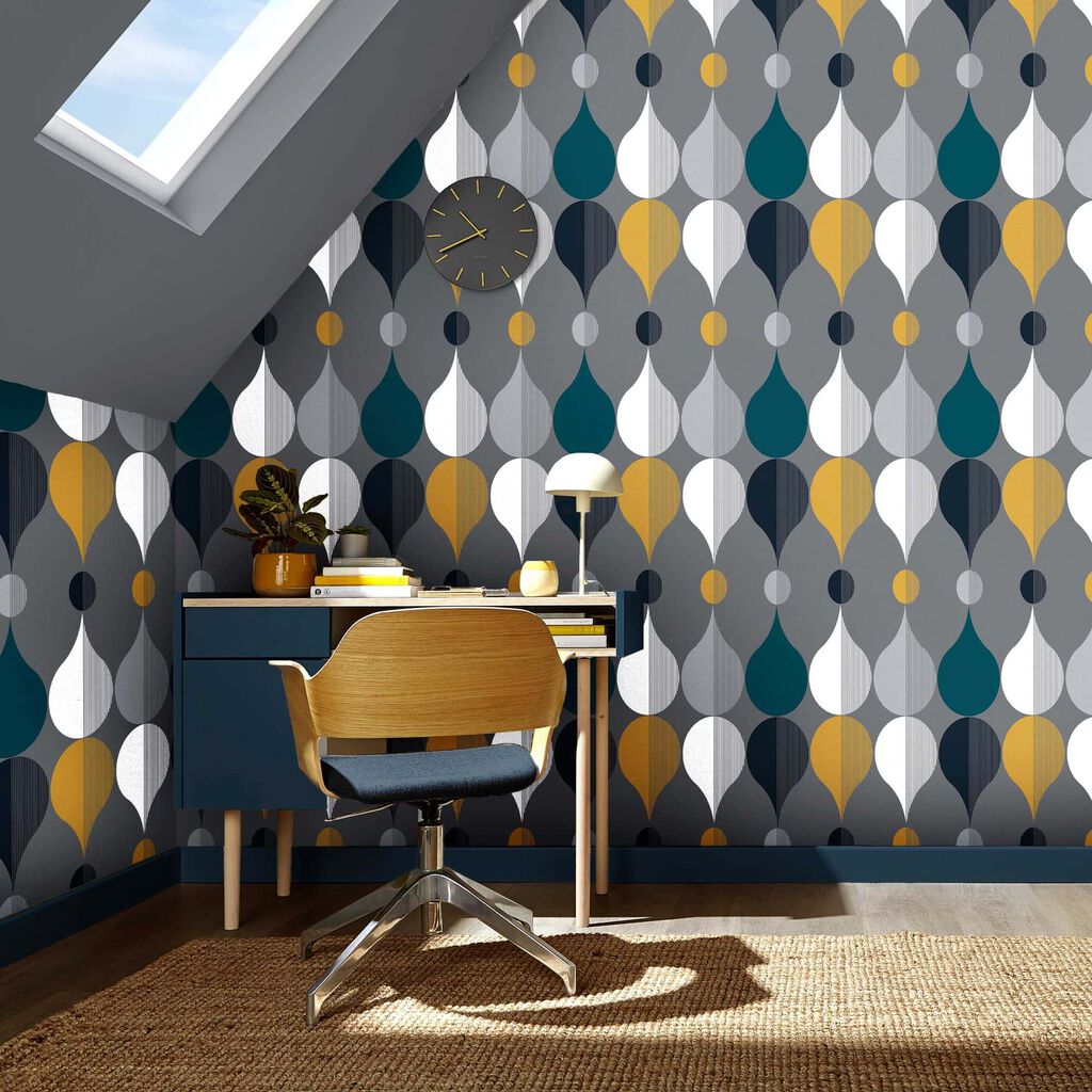 118046 - Coronation Craze Wallpaper - Slate - Graham & Brown
