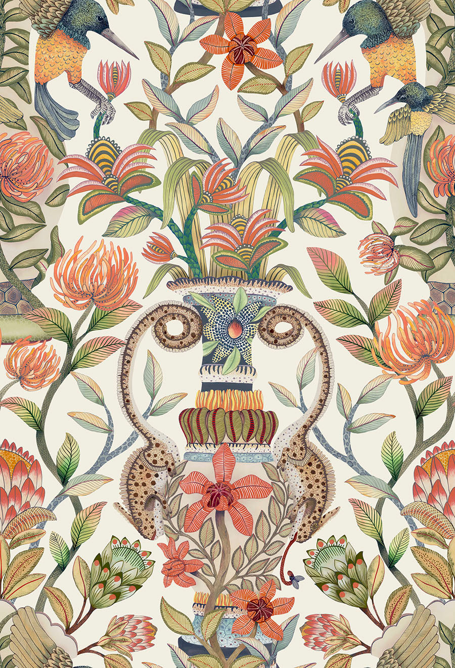 Protea Garden Silk Wallpaper - Multicolor