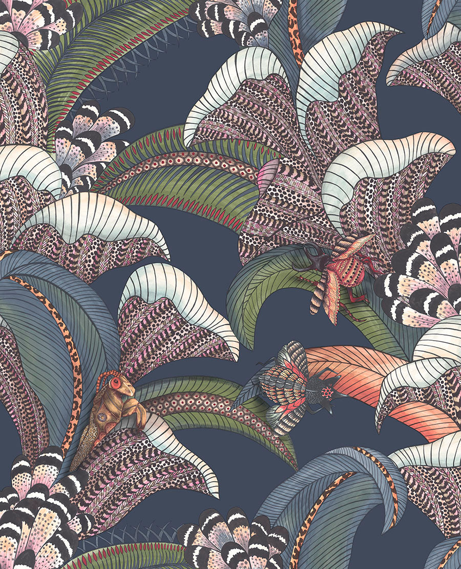 Hoopoe Leaves Wallpaper - Blue