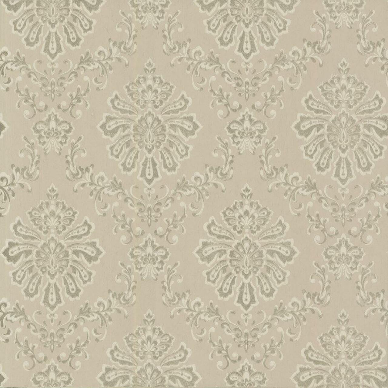 Broughton Taupe Natural Luxury Damask Wallpaper - 1838 wallcoverings
