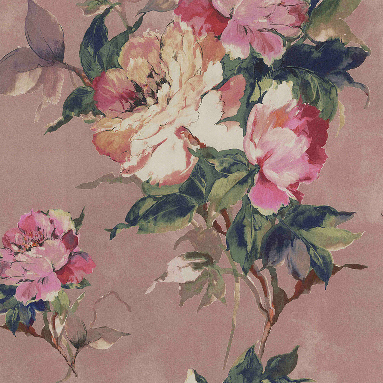 Madama Butterfly Coral Rose Gold Luxury Floral Wallpaper - 1838 wallcoverings