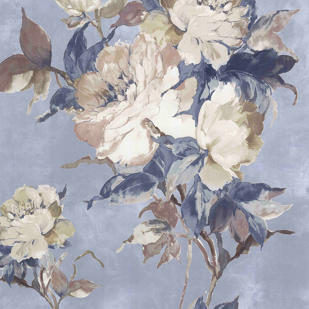 Madama Butterfly Denim Blue Luxury Floral Wallpaper - 1838 wallcoverings