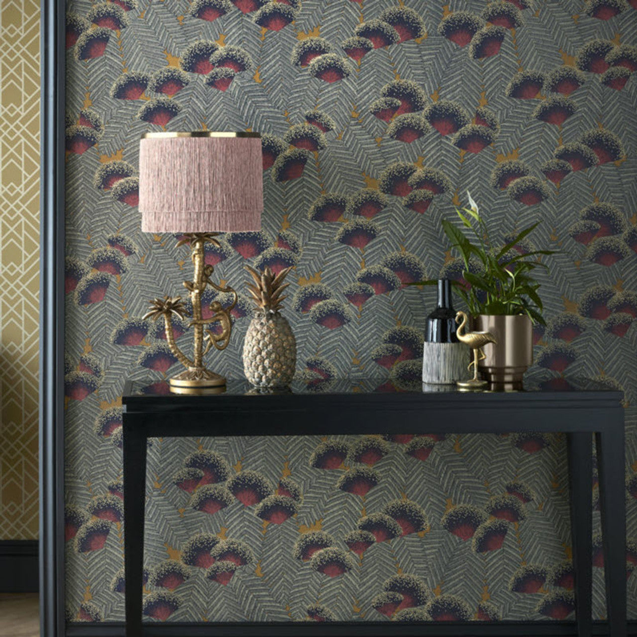 Clarice Jet Black Luxury Art Deco Wallpaper - 1838 wallcoverings