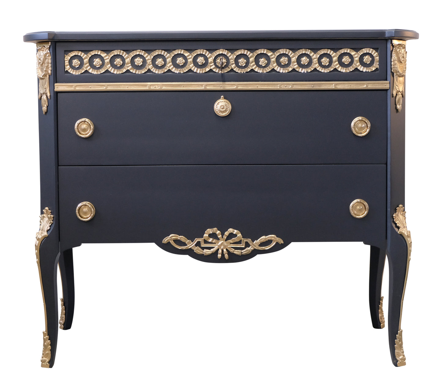 Gustavian Haupt Chest with Three Drawers in a black finish with brass detailing