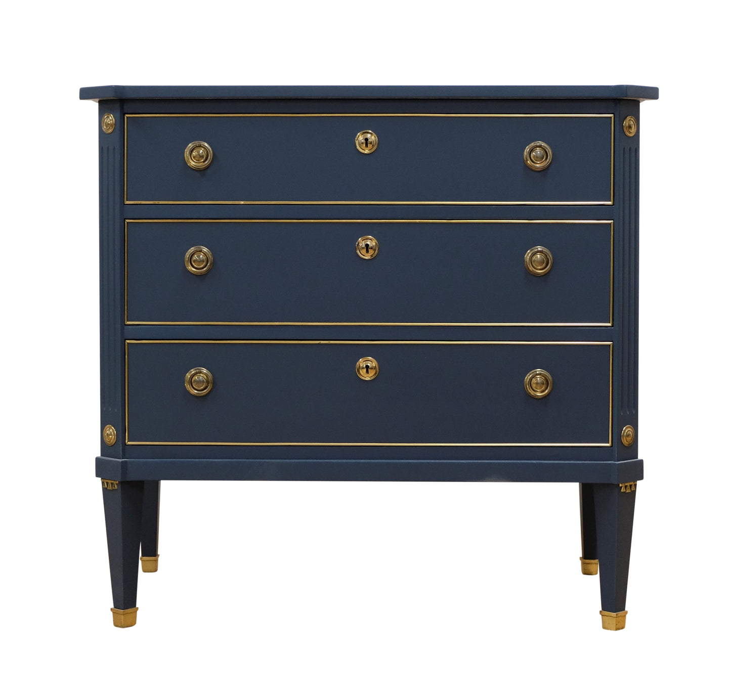 Gustavian Style 3 Drawer Chest Painted Mifnight Blue