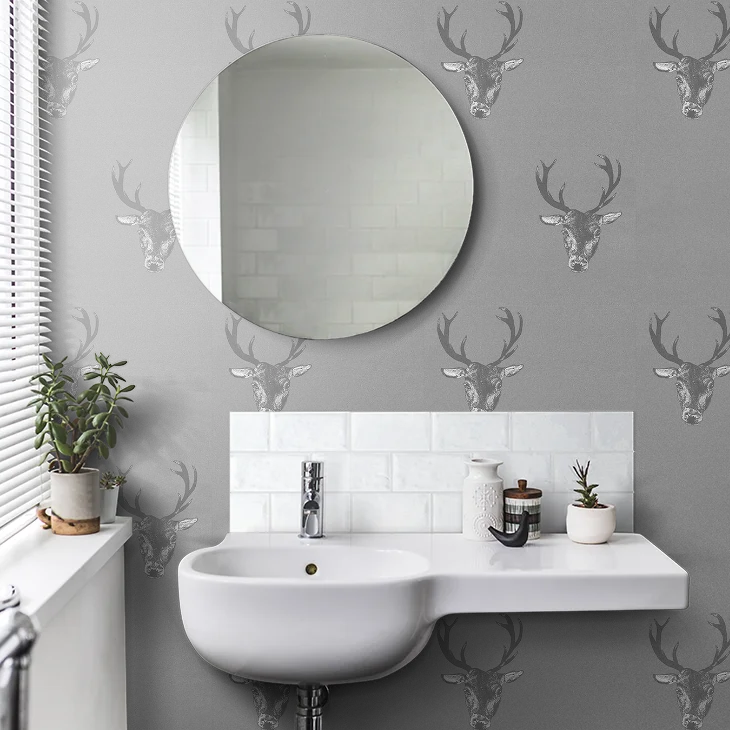 Stag Print Wallpaper - Grey - The Graduate Collection