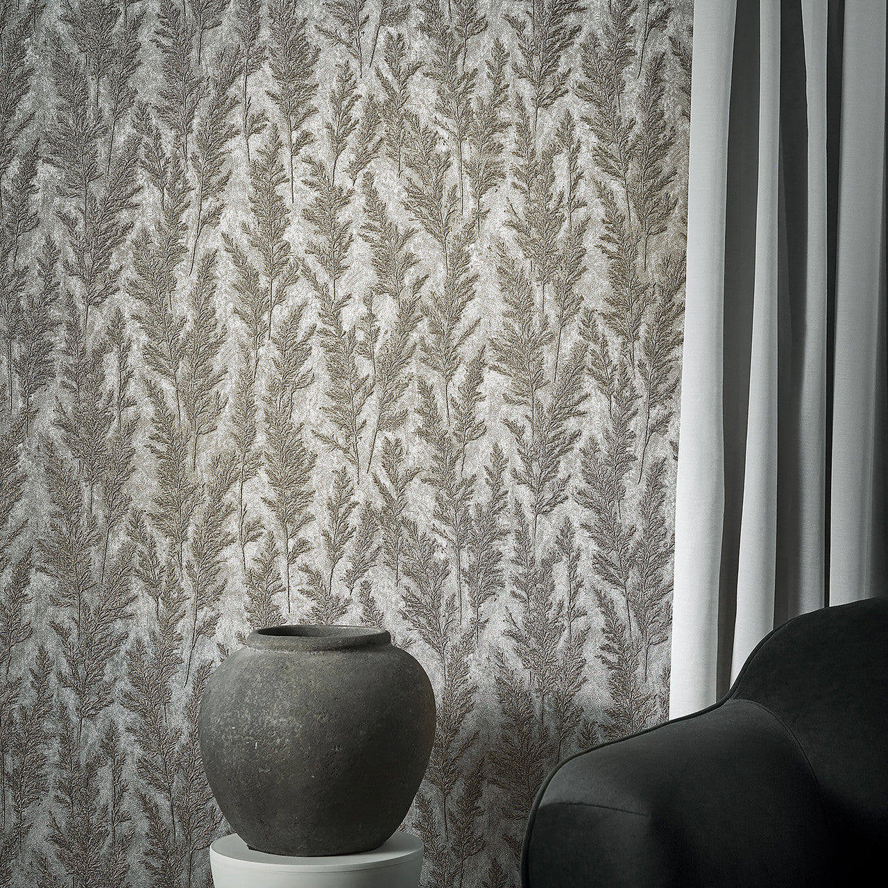 Feathery Tree Natural Opulence Silver Wallpaper - Galerie