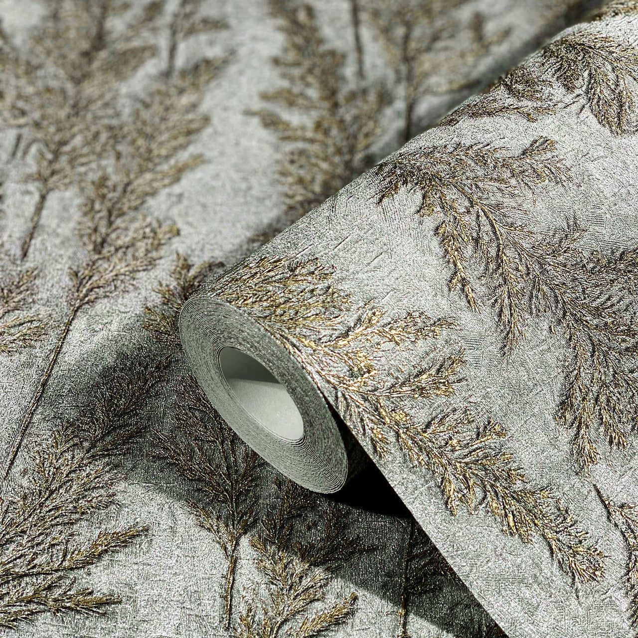 Feathery Tree Natural Opulence Silver Wallpaper - Galerie