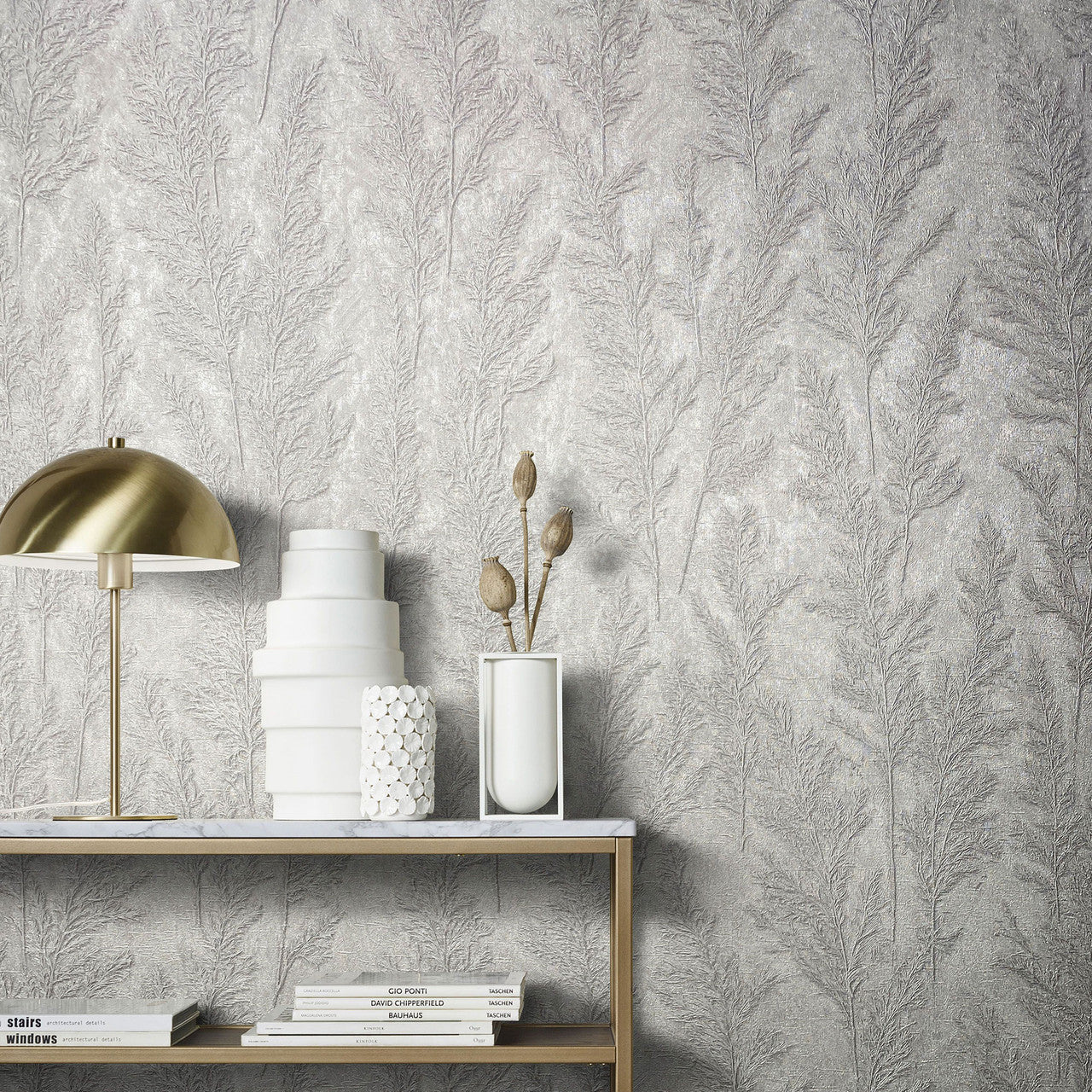 Feathery Tree Natural Opulence Grey Wallpaper - Galerie