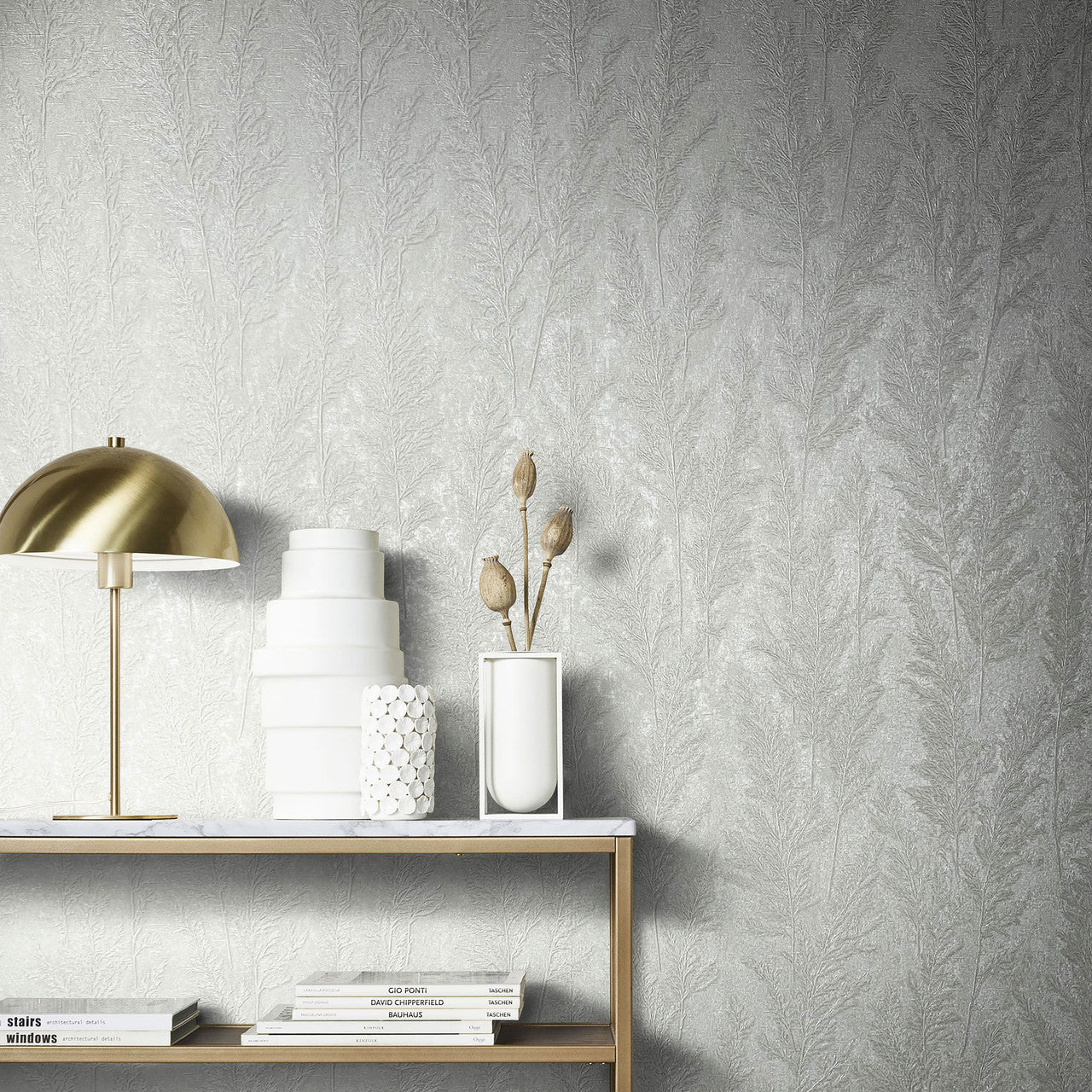 Feathery Tree Natural Opulence White Wallpaper - Galerie