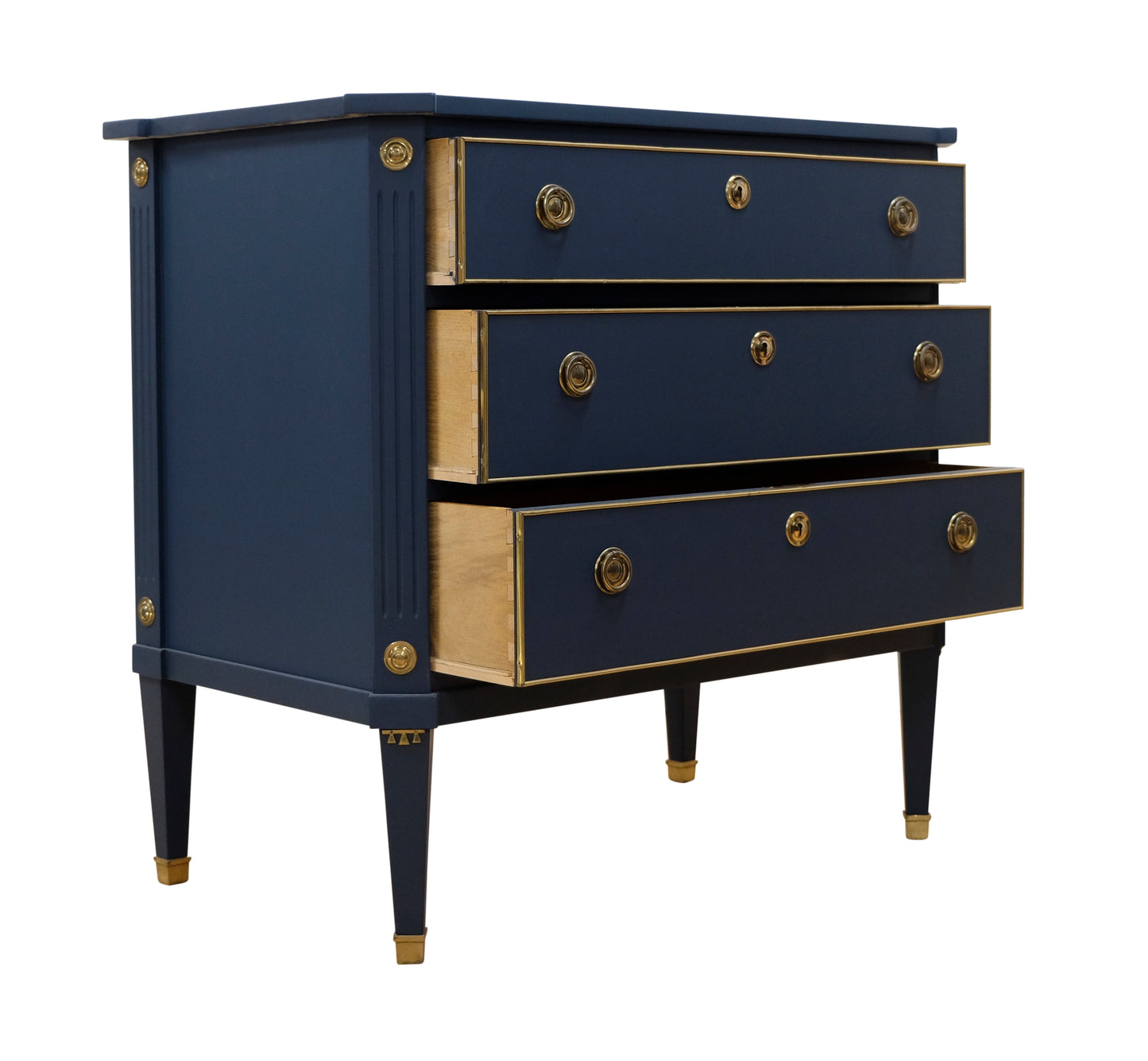 Gustavian Style 3 Drawer Chest Painted Mifnight Blue