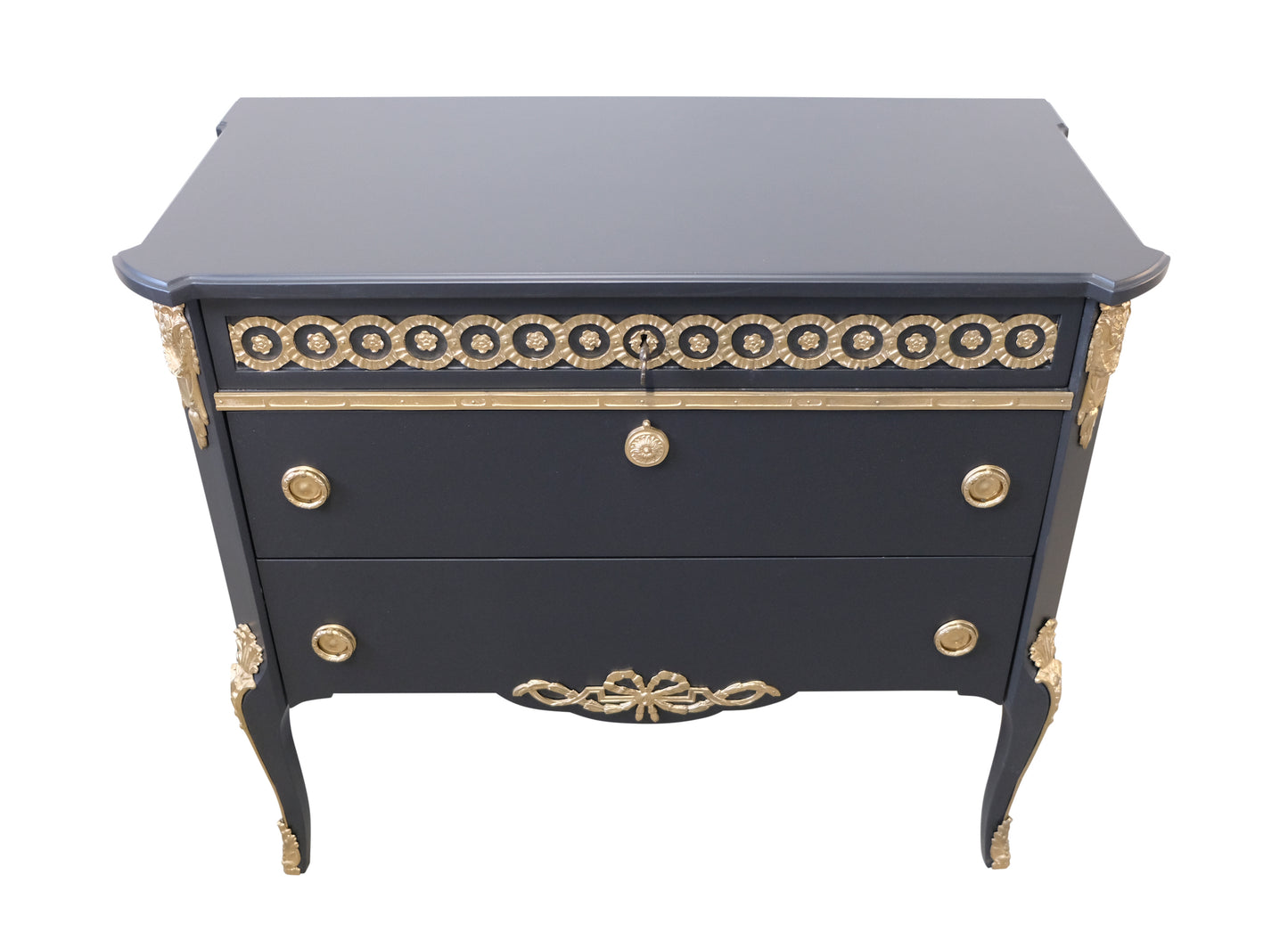 Gustavian Haupt Chest with Three Drawers in a black finish with brass detailing