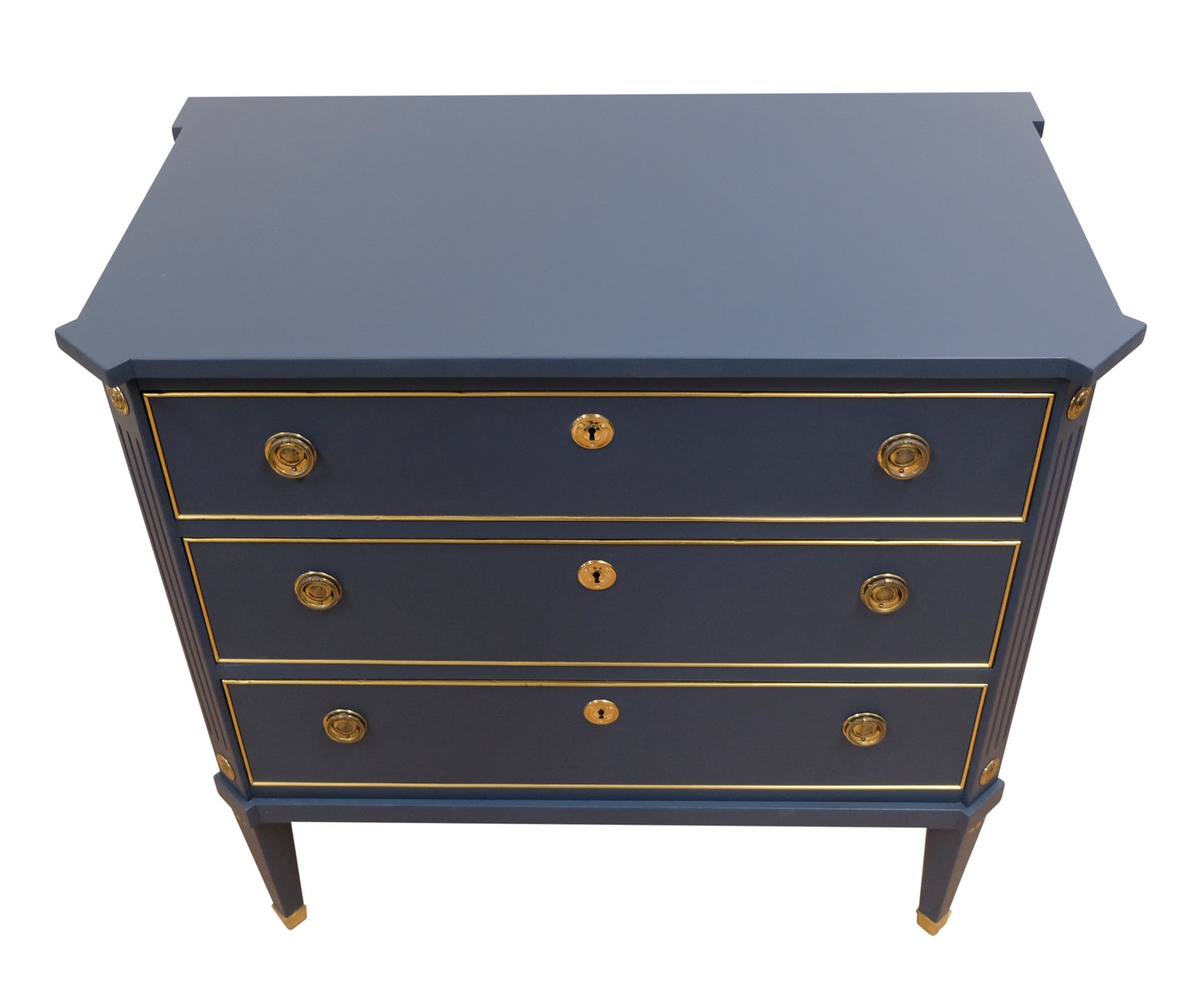 Gustavian Style 3 Drawer Chest Painted Mifnight Blue