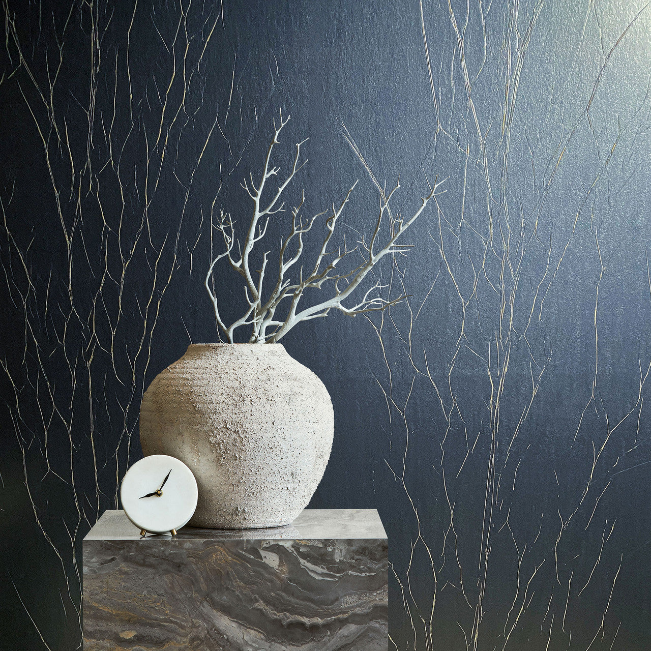 Crinkle Natural Opulence Blue Gold Wallpaper - Galerie