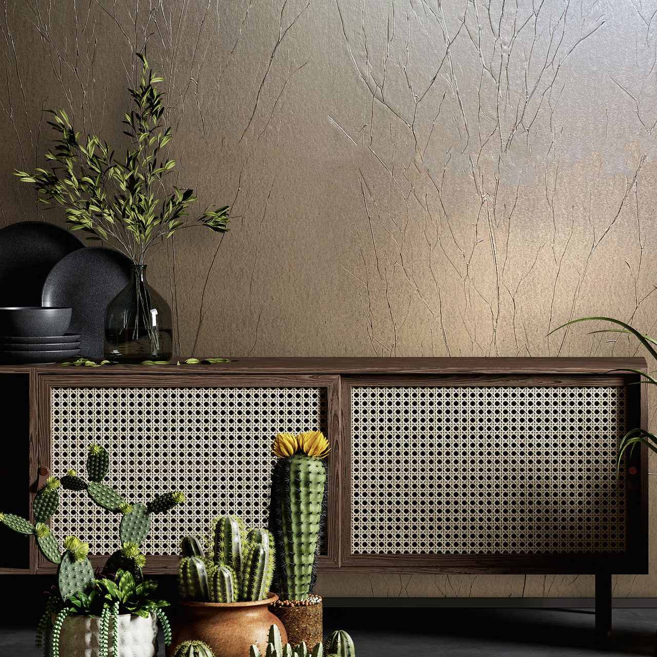 Crinkle Natural Opulence Bronze Wallpaper - Galerie