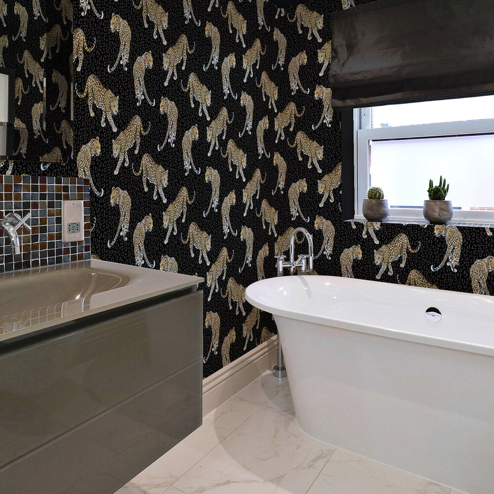 All Over Leopard Wallpaper - Charcoal - The Graduate Collection