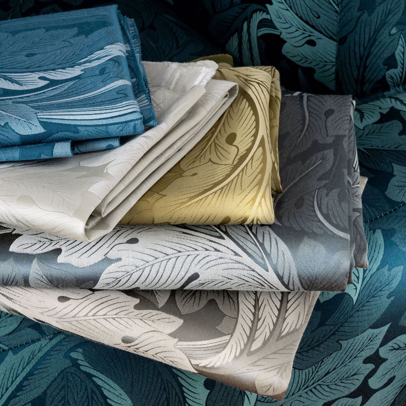 Acanthus Jacquard Fabric - Teal - F1740/06 - Clarke & Clarke