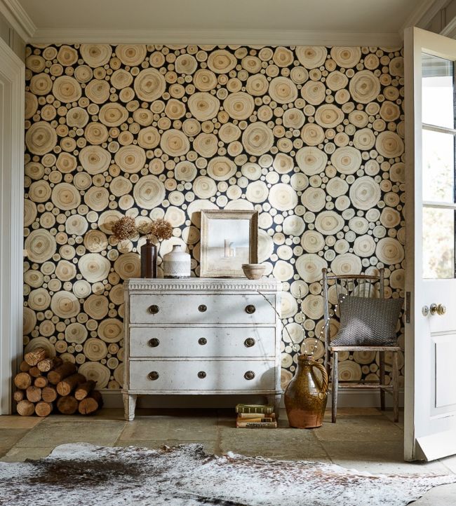 Alnwick Logs Wallpaper - Lacquer Black - DEBB216510 - Sanderson