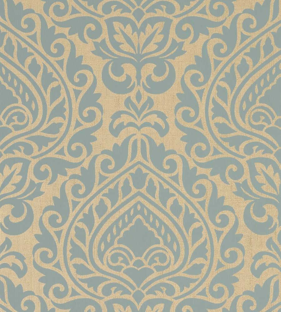 Annette Wallpaper - Aqua on Metallic Champagne - AT34107 - Anna French