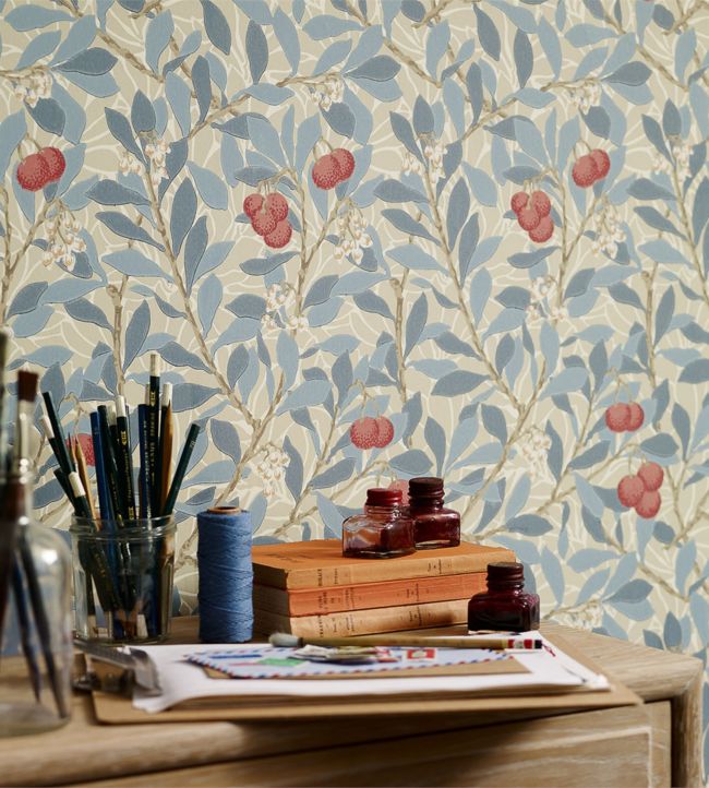 Arbutus Wallpaper - Woad/Russet - 214718 - Morris & Co