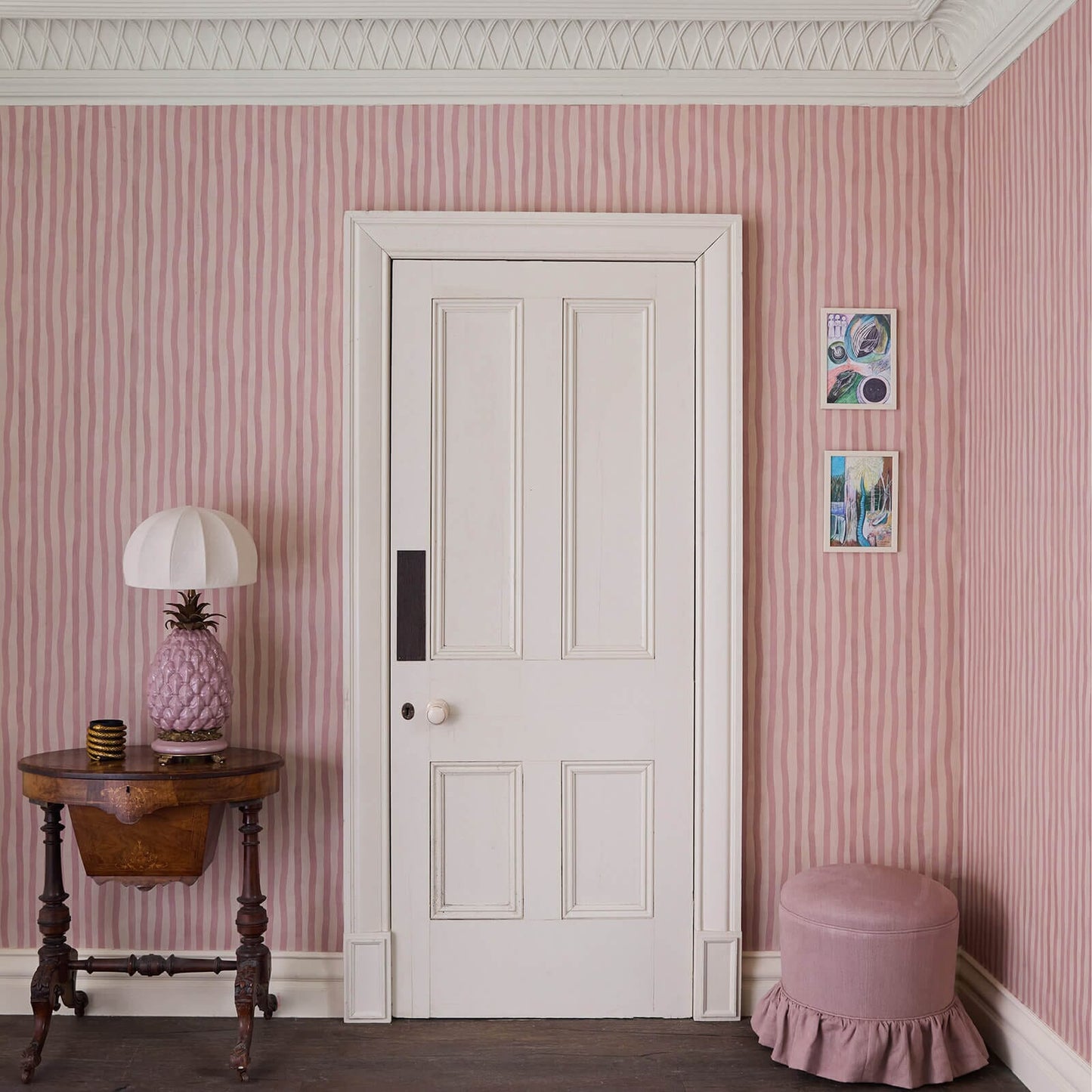 Artist's Stripe Wallpaper - Sakura & Astrantia - House of Hackney