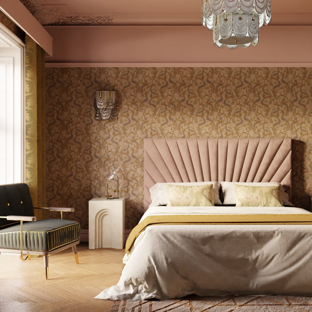 Aubrey Wallpaper - Shades of Mauve on Gold - Lucie Annabel
