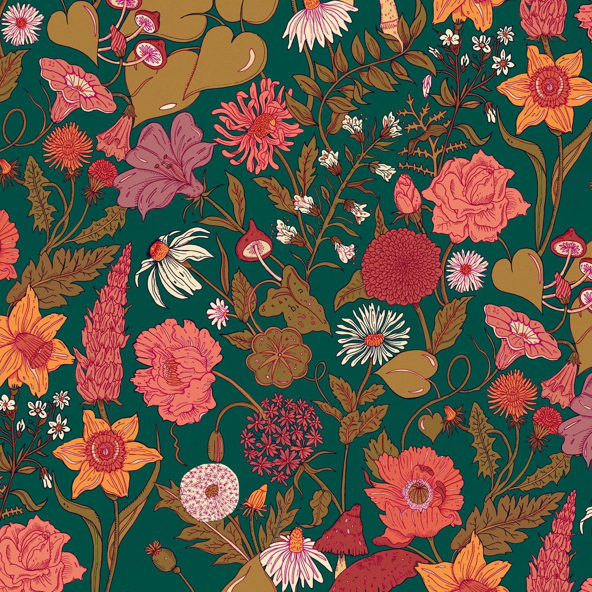 Bloom Wallpaper - Teal - Wear The Walls