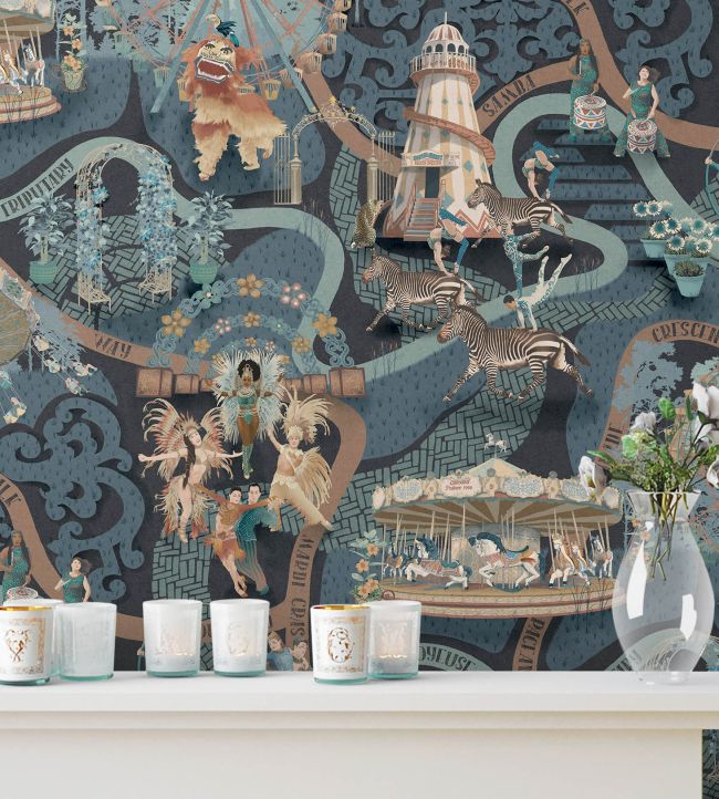 Carnival Map Wallpaper - Blue - Brand McKenzie