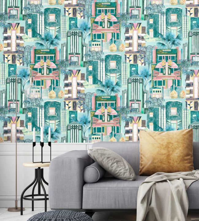 Downtown Deco Wallpaper - Teal - Brand McKenzie