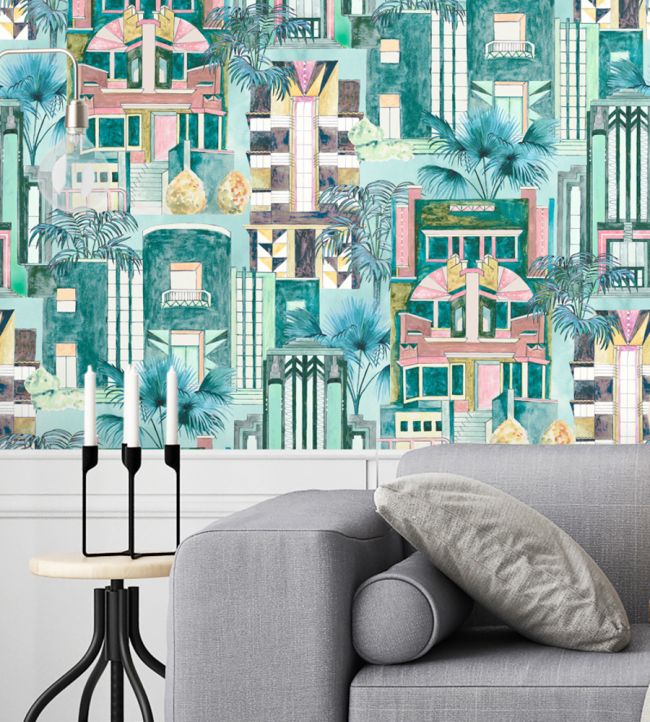 Downtown Deco Wallpaper - Teal - Brand McKenzie