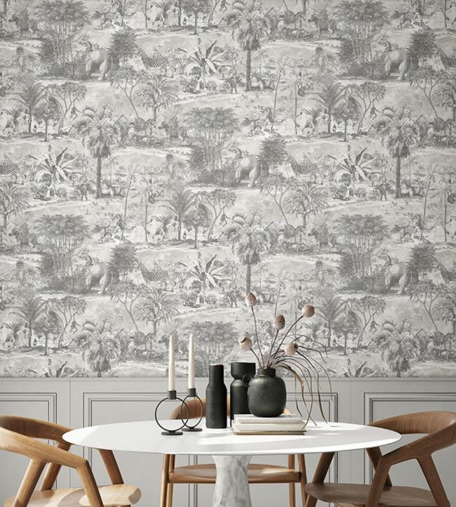 Animal Islands Room Wallpaper 2 - Gray
