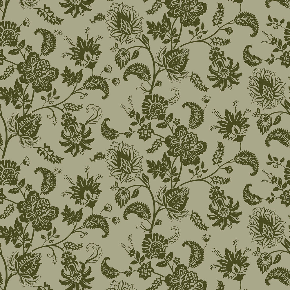 Balmoral Baroque Wallpaper - Gentleman Green & Warm Grey - Lucie Annabel