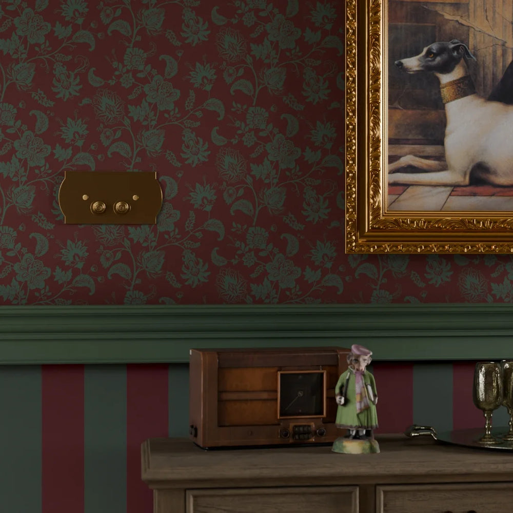 Balmoral Baroque Wallpaper - Pine Green & Garnet - Lucie Annabel