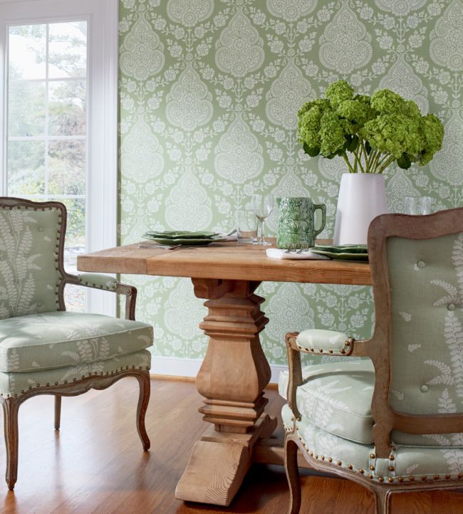 Balmuccia Damask Wallpaper - Soft Green - AT57867 - Anna French