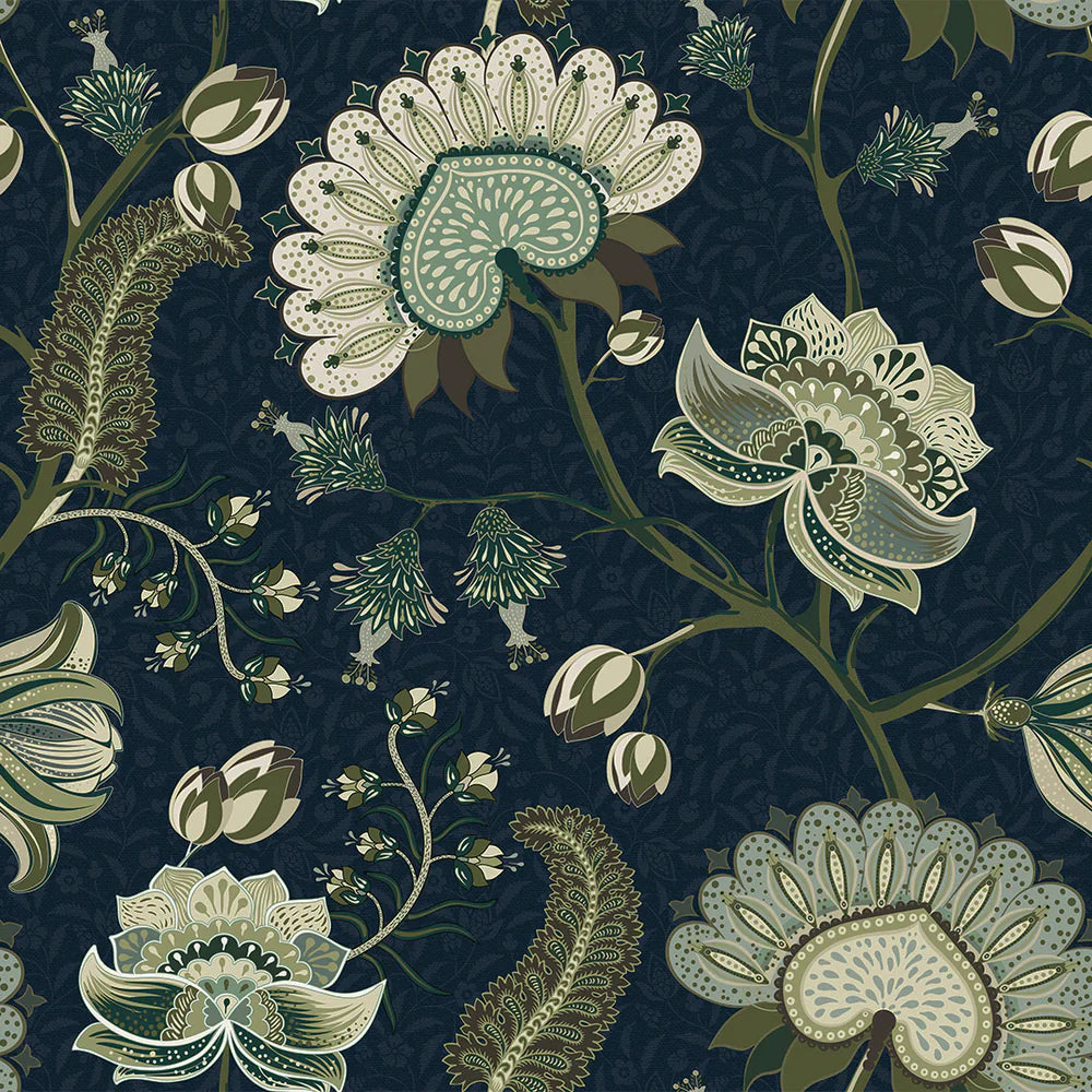 Beaumont Wallpaper - Olive & Sage Green on Classic Navy - Lucie Annabel