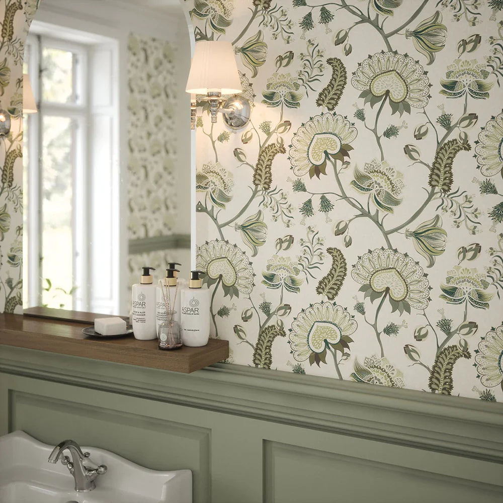 Beaumont Wallpaper - Olive & Sage Green on Ecru - Lucie Annabel