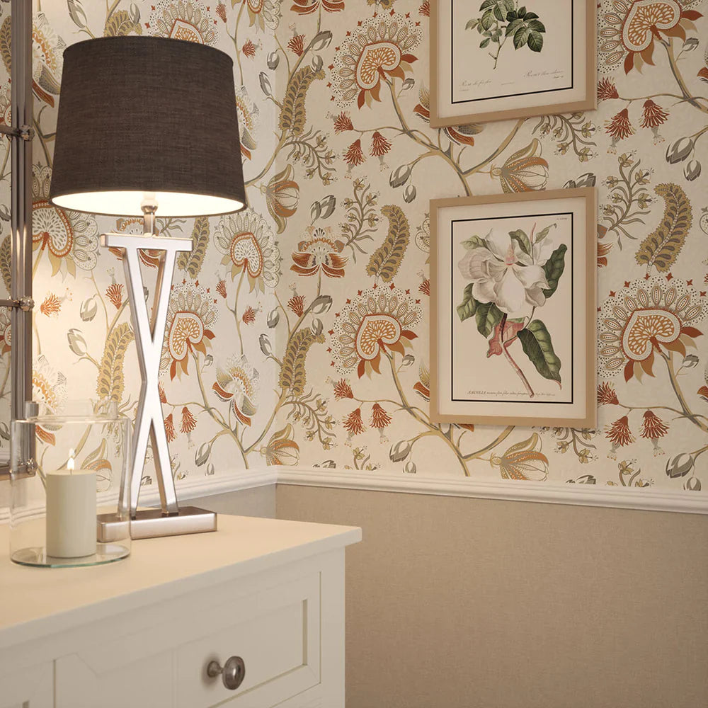 Beaumont Wallpaper - Spice & Vintage Grey on Ecru - Lucie Annabel